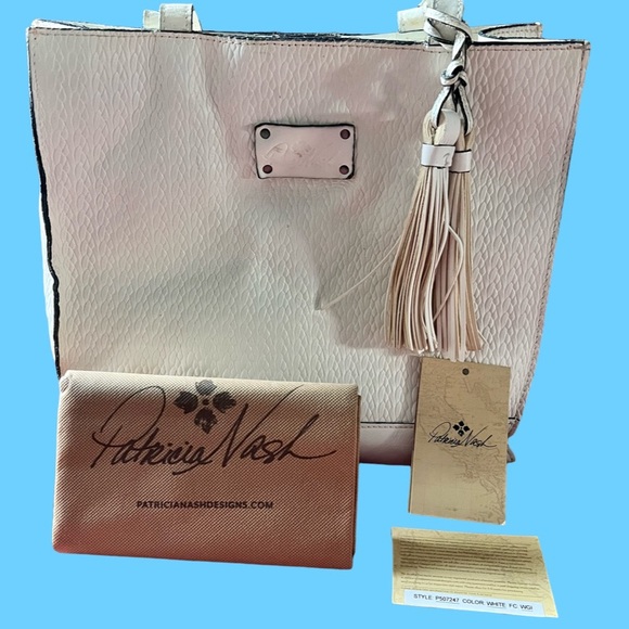 Patricia Nash White Toscano Twisted Woven Embossed Handbag. - Picture 3 of 16